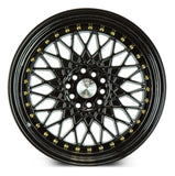 Aodhan 17x9 et25 / 5x100 / 5x114.3 / cb73.1 Aodhan AH05 17" 5x100/114.3 Full Gloss Black (Gold Rivet) AH0517905100114325FB