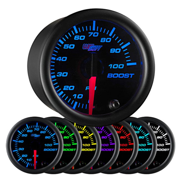 GlowShift Gauges Black 7 Color 100 PSI Boost Gauge | GS-C701_100