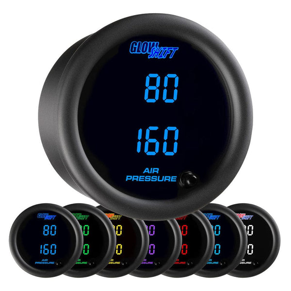 GlowShift Gauges Black 7 Color Dual Digital Air Pressure Gauge | GS-C713-DD