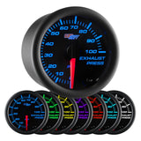 GlowShift Gauges Black 7 Color 100 PSI Exhaust Pressure Gauge | GS-C723_100