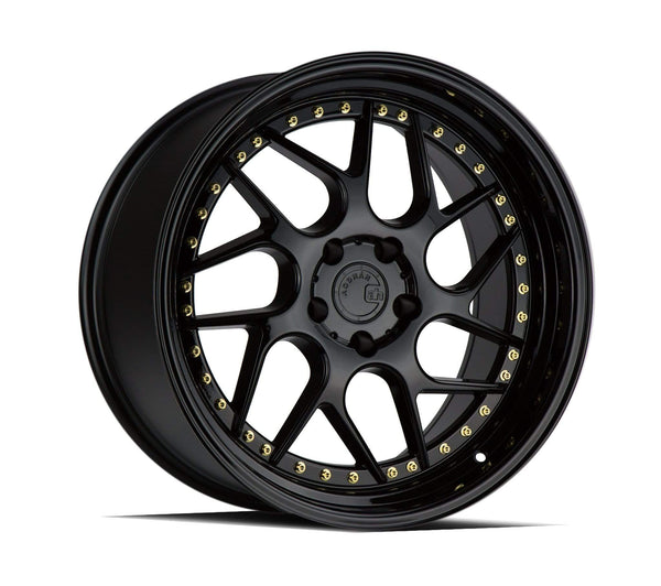 Aodhan 18x8.5 et35 / 5x114.3 / cb73.1 Aodhan DS01 18" 5x114.3  Gloss Black W /Gold Rivets DS118855114335GBGR