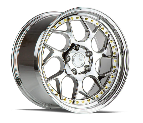 Aodhan 18x8.5 et35 / 5x114.3 / cb73.1 Aodhan DS01 18" 5x114.3  Vacuum Chrome W/ Gold Rivets DS118855114335VC