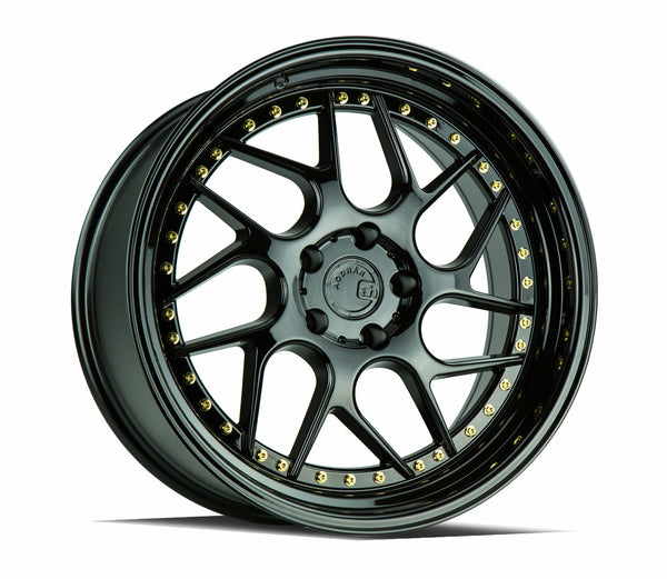 Aodhan 18x9.5 et25 / 5x120 / cb73.1 Aodhan DS01 18" 5x120  Gloss Black W /Gold Rivets DS11895512025GBGR