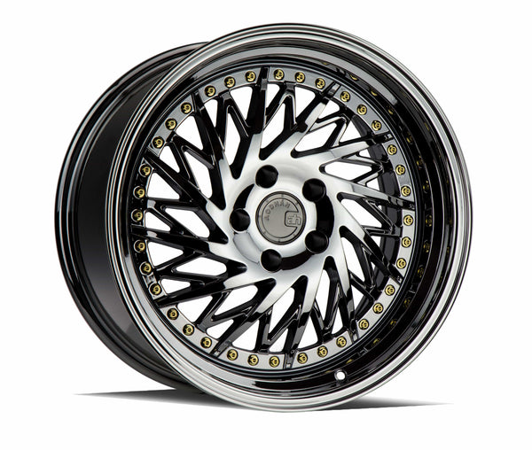 Aodhan 18x9.5 et15 / 5x114.3 / cb73.1 Aodhan DS03 (Drivers Side) 18" 5x114.3 Black Vacuum w/ Gold Rivets DS318955114315VB_D