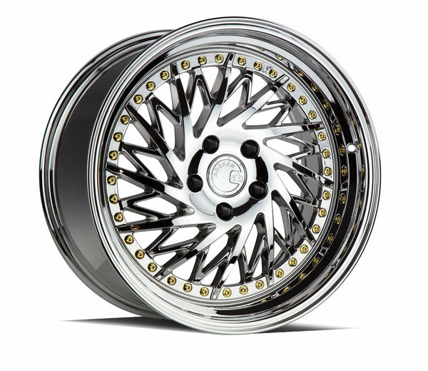Aodhan 18x9.5 et15 / 5x114.3 / cb73.1 Aodhan DS03 (Drivers Side) 18" 5x114.3 Vacuum Chrome w/Gold Rivets DS318955114315VC_D