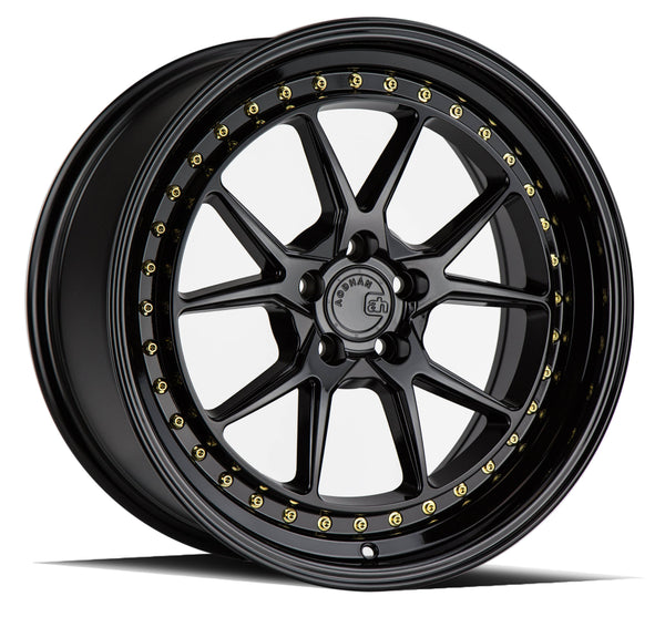 Aodhan 18x8.5 et35 / 5x120 / cb72.6 Aodhan DS08  18" 5x120 Gloss Black w/ Gold Rivets DS81885512035GB