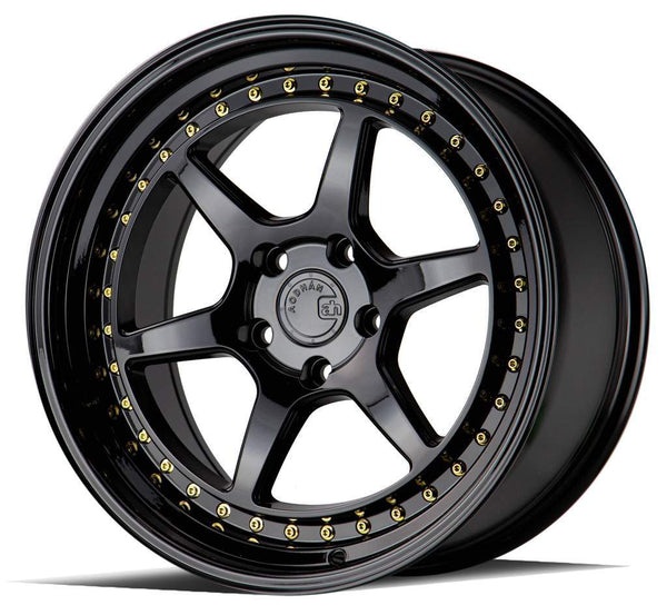 Aodhan Aodhan DS09 18" 5x114.3 Full Gloss Black (Gold Rivet)