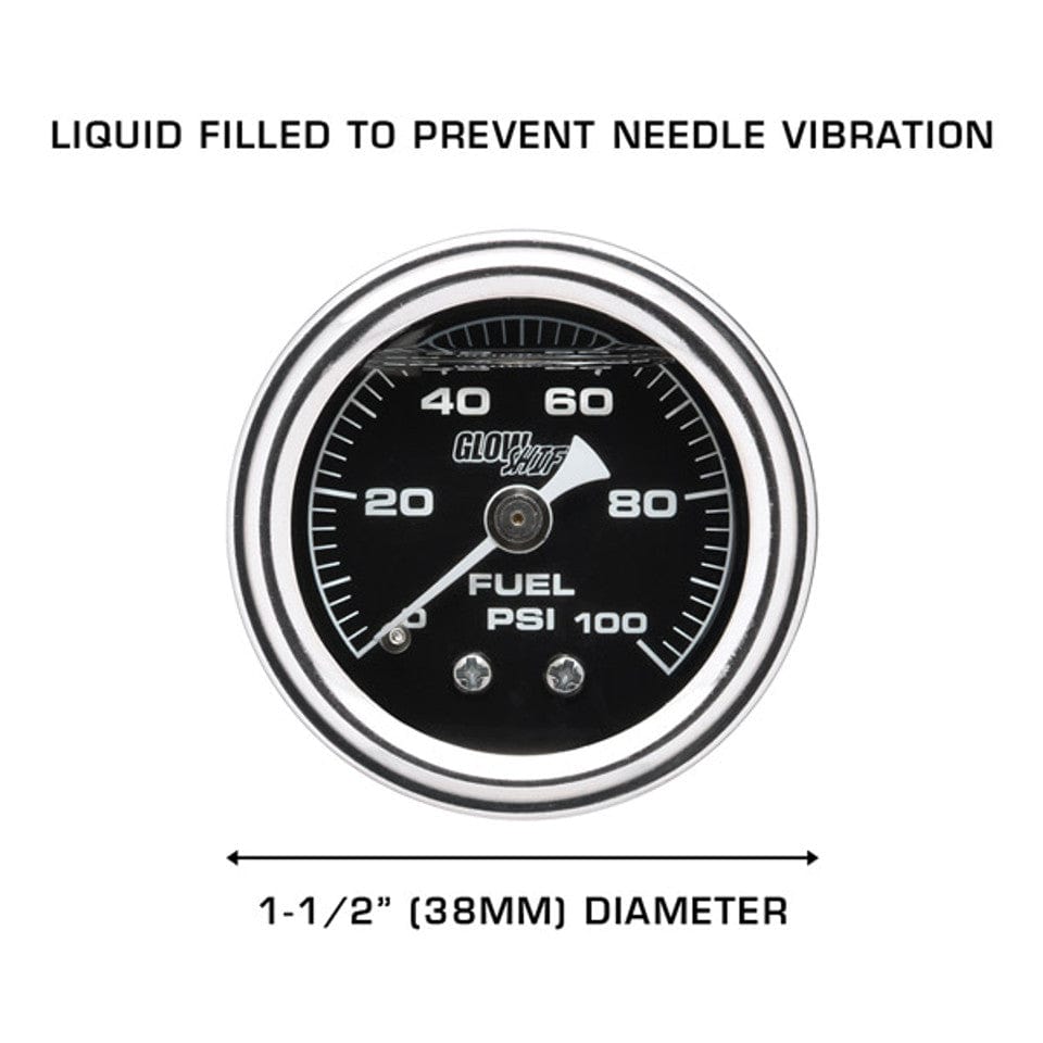 GlowShift Gauges Liquid Filled Black Mechanical 100 PSI Fuel Pressure