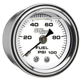 GlowShift Gauges GlowShift Gauges Liquid Filled White Mechanical 100 PSI Fuel Pressure Gauge GS-MSW-FP- 100