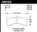 Hawk Hawk AP CP3307 / CP5040-5S4 / CP5200 AP Racing DTC-30 Race Brake Pads HB110W.654