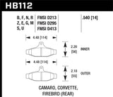 Hawk Hawk 85-97 Chevrolet Camaro w/Rear Disc Brakes / 84-96 Chevrolet Corvette Black Race Rear Brake Pads HB112M.540