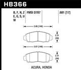 Hawk Hawk 04+ Accord TSX / 99-08 TL / 01-03 CL / 08+ Honda Accord EX HPS Street Front Brake Pads HB366F.681