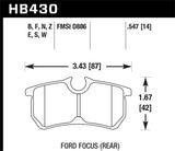 Hawk Hawk 00-07 Ford Focus HT-10 Race Rear Brake Pads HB430S.547