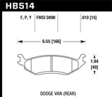 Hawk Hawk 03 Dodge Ram 1500 Van LTS Street Rear Brake Pads HB514Y.610