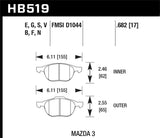 Hawk Hawk HP+ 08-09 Mazda 3 / Ford/ Volvo HP+ Street Front Brake Pads HB519N.682
