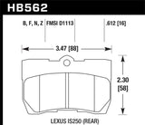 Hawk Hawk Lexus 06-07 GS300/ 06-08 IS250 Performance Ceramic Street Rear Brake Pads HB562Z.612