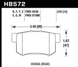 Hawk Hawk 01-03 Mazda Miata Base/LS/SE Sport Suspension DTC-60 Rear Race Brake Pads HB442G.496