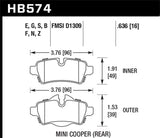 Hawk Hawk 07+ Mini Cooper HP+ Street Rear Brake Pads HB574N.636