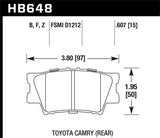 Hawk Hawk 2013-2014 Lexus ES300h HPS 5.0 Rear Brake Pads HB648B.607