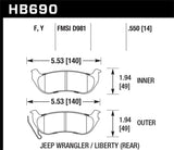 Hawk Hawk 03-07 Jeep Liberty (KJ) / 03-06 Jeep Wrangler (w/ Rear Disc Brakes) LTS Street Rear Brake Pads HB690Y.550