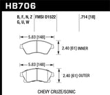 Hawk Hawk 11-12 Chevy Cruze Eco/LS/1LT/2LT/LTZ / 12 Sonic LS/LT/LTZ HPS Front Street Brake Pads HB706F.714