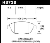 Hawk Hawk 2013 Fiat 500 Abarth Front HPS 5.0 Street Brake Pads HB739B.715