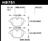Hawk Hawk 2015 BMW 428i Gran Coupe / 11-16 535i / 11-16 X3/X4 HPS Rear Brake Pads HB751F.675