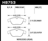 Hawk Hawk 12-15 Mercedes-Benz C250 / 08-15 Mercedes-Benz C300/C350 HPS 5.0 Rear Brake Pads HB753B.666