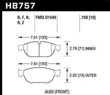Hawk Hawk Audi 2013 A5 Quattro / 12-16 A6 Quattro/A7 Quattro/A8 Quattro HP Plus Front Brake Pads HB757N.758