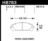 Hawk Hawk 08-16 Toyota Highlander Performance Ceramic Street Front Brake Pads HB783Z.692