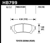 Hawk Hawk 14-16 Toyota Highlander Performance Ceramic Street Rear Brake Pads HB799Z.597