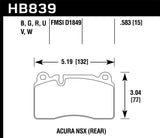 Hawk Hawk 2017 Acura NSX HP+ Race Rear Brake Pads HB839N.583