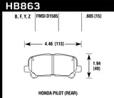 Hawk Hawk 12-15 Honda Pilot Performance Ceramic Street Rear Brake Pads HB863Z.605