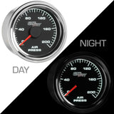 GlowShift Gauges GlowShift Gauges Mechanical Series - 52mm - Black Face - 200psi Air Pressure Gauge - White LEDs GS-MSB-AP- 200