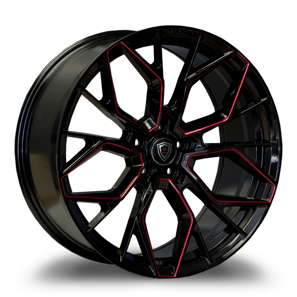 Marquee Wheels 20x9.0 et33 / 5x114.3 / cb73.1 Marquee Wheels M1004 20" 5x114.3 Gloss Black / Red Milled 1004209511433GBRM