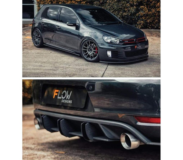 Flow Designs WITHOUT Rear Window Vents (Pair) / WITHOUT Rear Spoiler Extension / WITHOUT Fire Extinguisher Bracket/Mount Flow Designs MK6 Golf GTI Full Lip Splitter Set - WITHOUT Bolt on Accessories MK6GTIPK-0