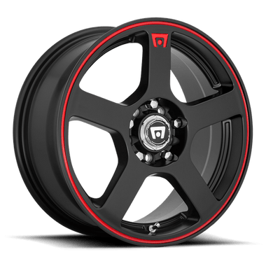 Motegi Racing 18x8 / 5x100/5x114.3 et35 / cb72.56 Motegi MR116 FS5 18" 5x100/5x114.3 Matte Black Red Racing Stripe MR11688031735