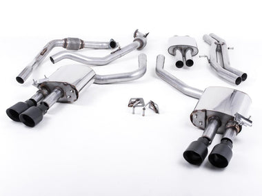 Milltek Resonated - Quad GT-100 Cerakote Black Tips Milltek 2.5" Valved Resonated Cat Back Exhaust - Audi B9 S4 | S5 | 3.0T (w/ Sport Diff) SSXAU695