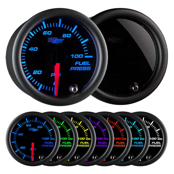 GlowShift Gauges Tinted 7 Color 100 PSI Fuel Pressure Gauge | GS-T711