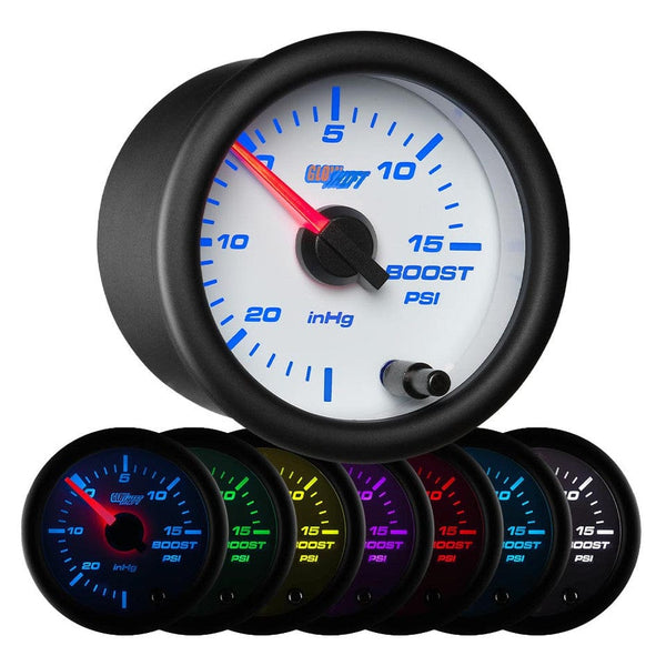 GlowShift Gauges White 7 Color 15 PSI Boost/Vacuum Gauge | GS-W701_15