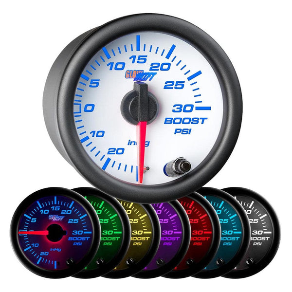 GlowShift Gauges White 7 Color 30 PSI Boost/Vacuum Gauge | GS-W701