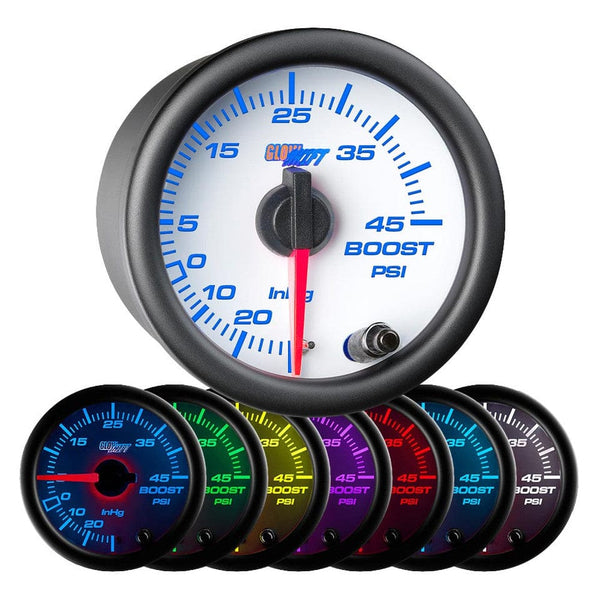 GlowShift Gauges White 7 Color 45 PSI Boost / Vacuum Gauge | GS-W701_45