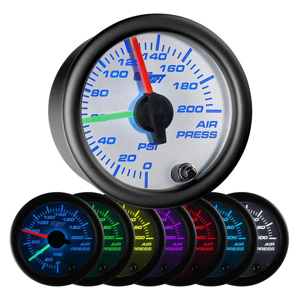 GlowShift Gauges White 7 Color Dual Needle Air Pressure Gauge | GS-W713-DN