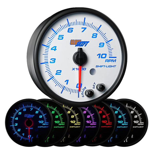 GlowShift Gauges White 7 Color 3-3/4" In-Dash Tachometer Gauge | GS-W716