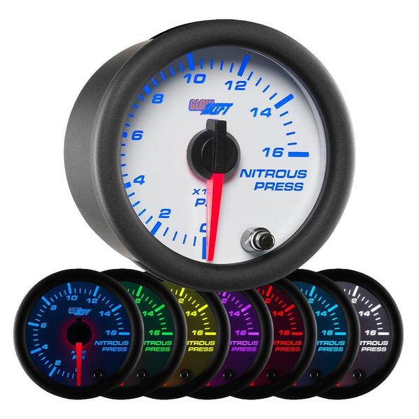GlowShift Gauges White 7 Color Series Nitrous Pressure Gauge | GS-W714