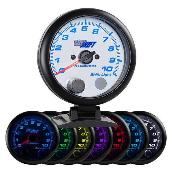 GlowShift Gauges White 7 Color 3-3/4" On-Dash Tachometer Gauge | GS-W709