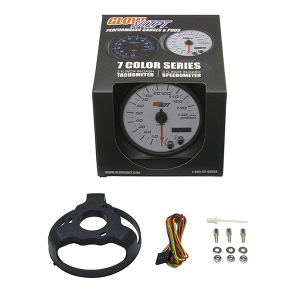 GlowShift Tinted 7-Color LED Speedometer Gauge – 95mm (3-3/4"), 0-140 MPH, Black