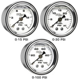 GlowShift Gauges GlowShift Gauges Liquid Filled White Mechanical 30 PSI Fuel Pressure Gauge GS-MSW-FP-30
