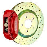 Brembo (285x28mm) / 1-Piece Drilled / Red (A-Style - Cast 2-Piece Radial Mount) Brembo 4-Piston GT System (Front) - Fiat / 500 Pop / Sport / Lounge / Abarth 1A4.3002A2