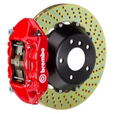 Brembo (345x28mm) / 2-Piece Drilled / Red (P-Style - Cast Monobloc Radial Mount) Brembo 4-Piston GT System (Rear) - BMW / 330i/35i/xi (E9x) 2P1.8011A2
